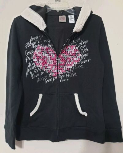 NWT Canyon River Girls Hooded Jacket Full Zip Fur Love Peace L 14 1/2-16 1/2 - Picture 3 of 6