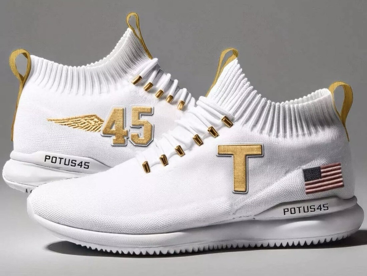 Donald Trump White & Gold POTUS 45 Sneakers Shoes Size M 12  display picture 2
