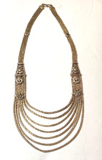 Antique? Rajasthani? Indian Silver Necklace Repousse Multi strand Flowers