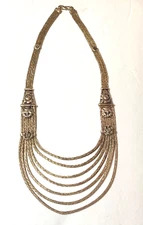 Antique? Rajasthani? Indian Silver Necklace Repousse Multi strand Flowers