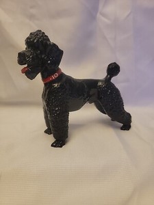 Breyer black standard poodle dog red collar green eyes glossy vintage animal
