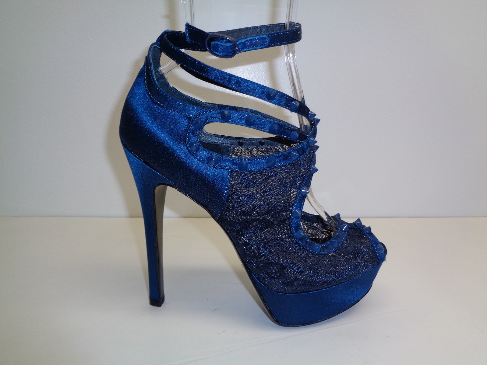 blue satin pumps