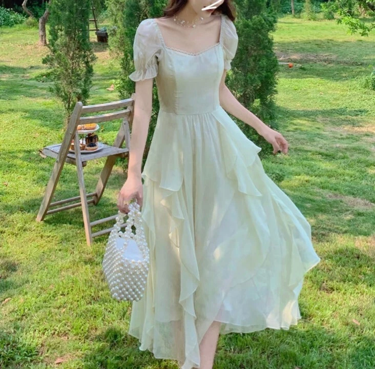 Square neck shop chiffon dress