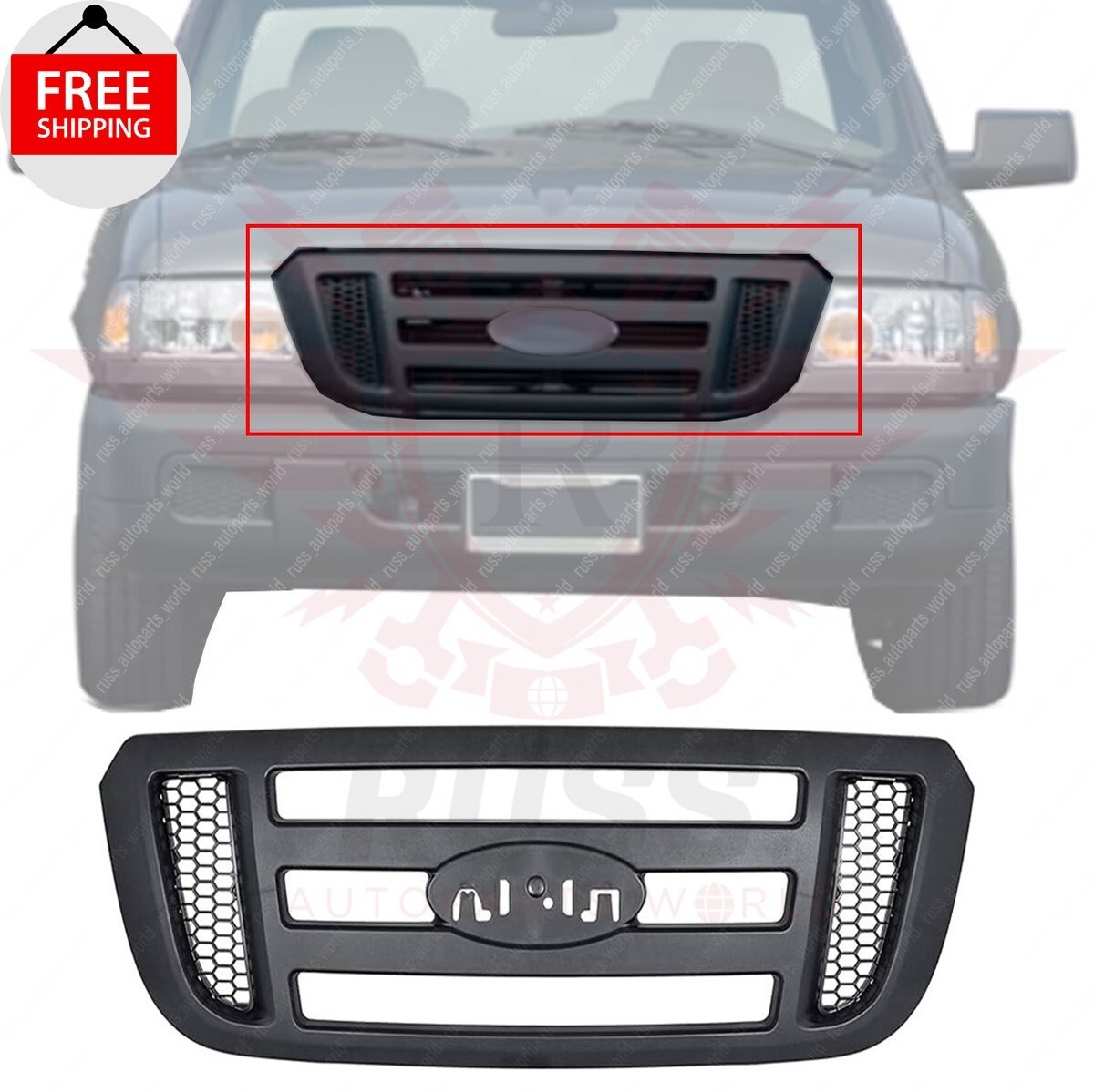 New Front Grille Black Fits 2006-2011 Ford Ranger Cab Pickup 2/4