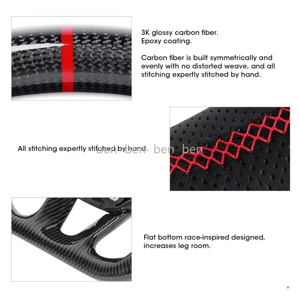 Volante deportivo plano de fibra de carbono para Dodge Challenger Charger SRT Durango Foto 4 de 4