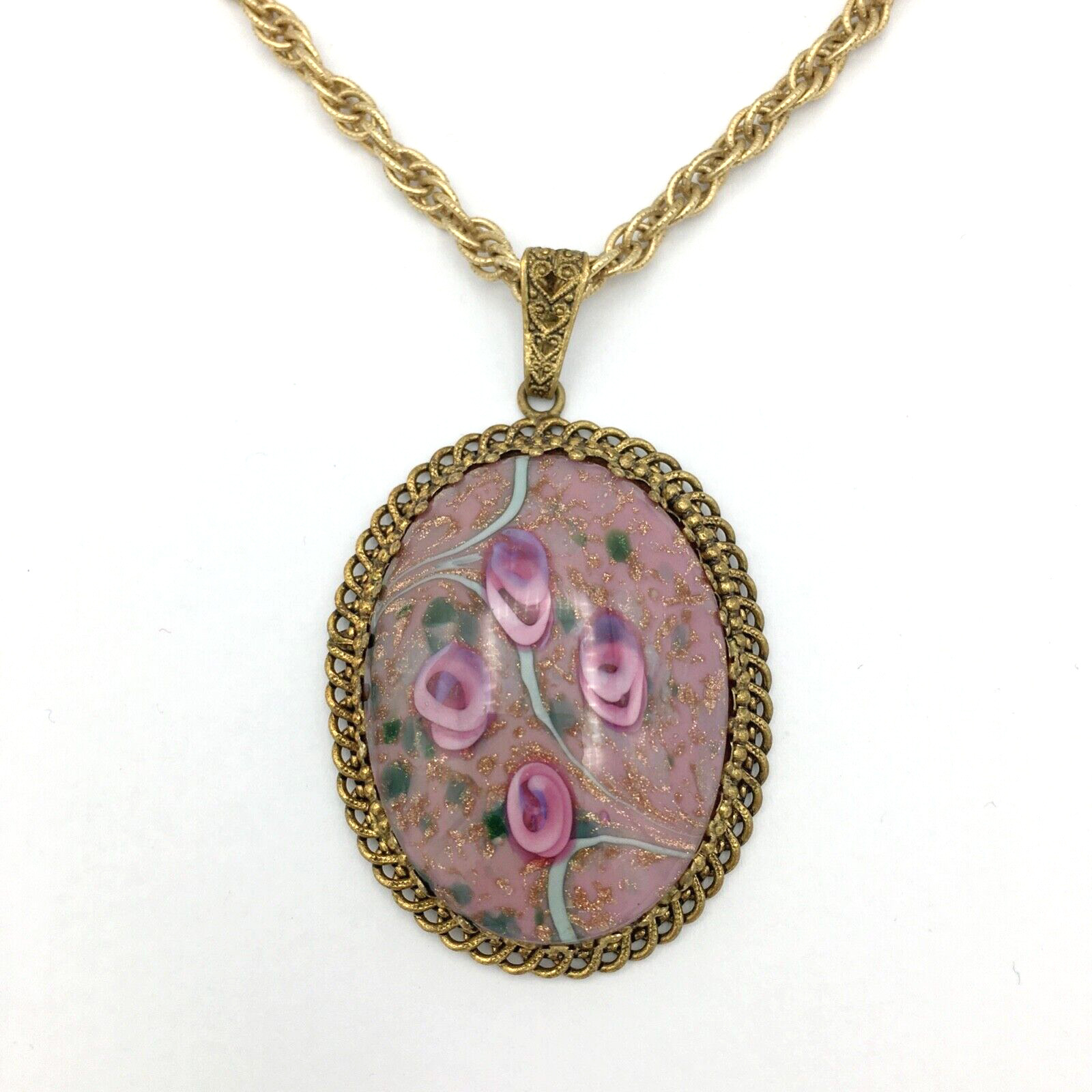 WEST GERMANY pink art glass pendant necklace - vi… - image 1