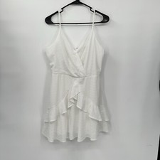 Mi Ami L Mini Dress Women White Ruffle V-Neck Tiered Sleeveless Surplice Zip