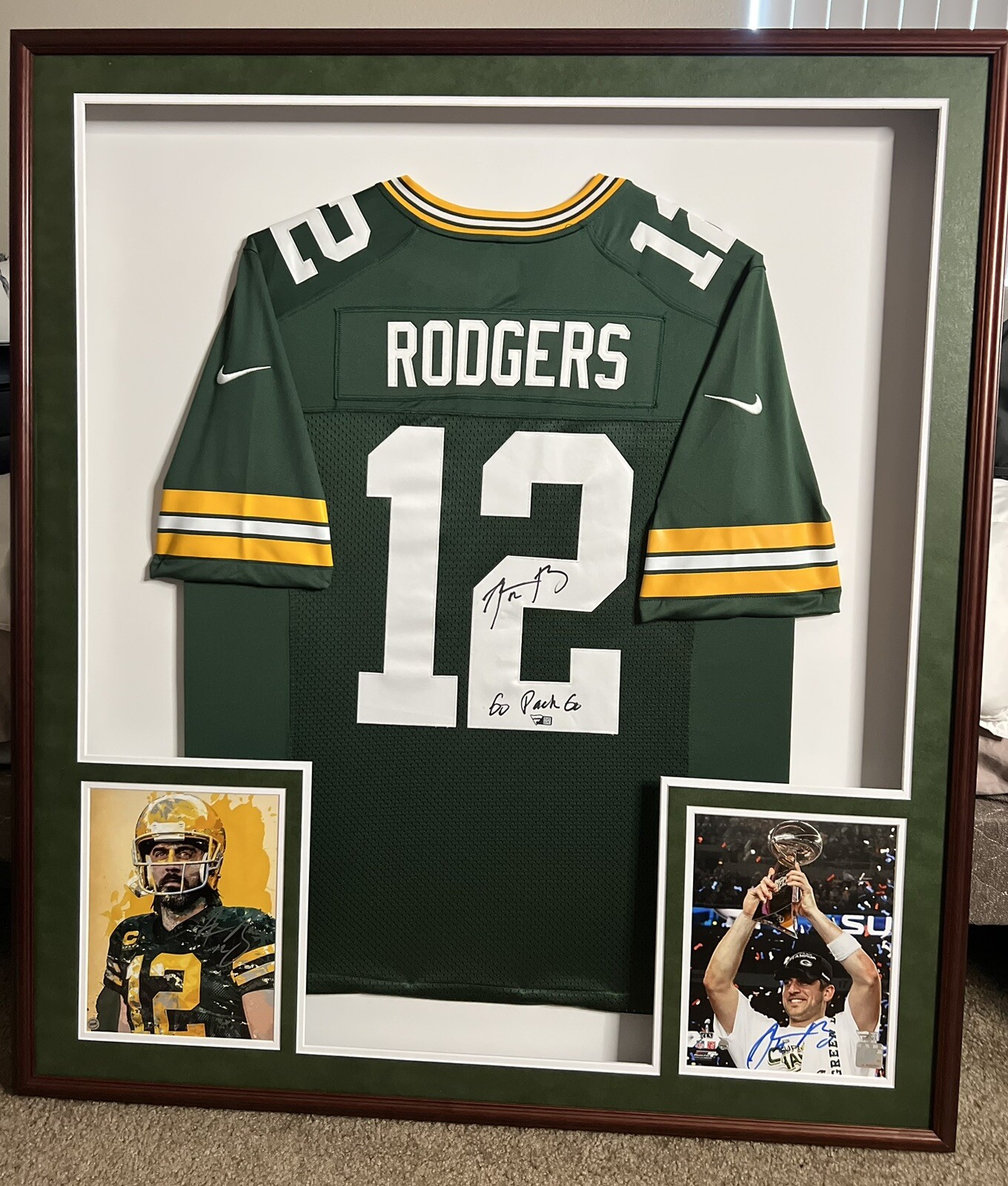 Aaron Rodgers Autographed Signed Green Bay Packers Framed Jersey. Triple Authenticated Autos. 
