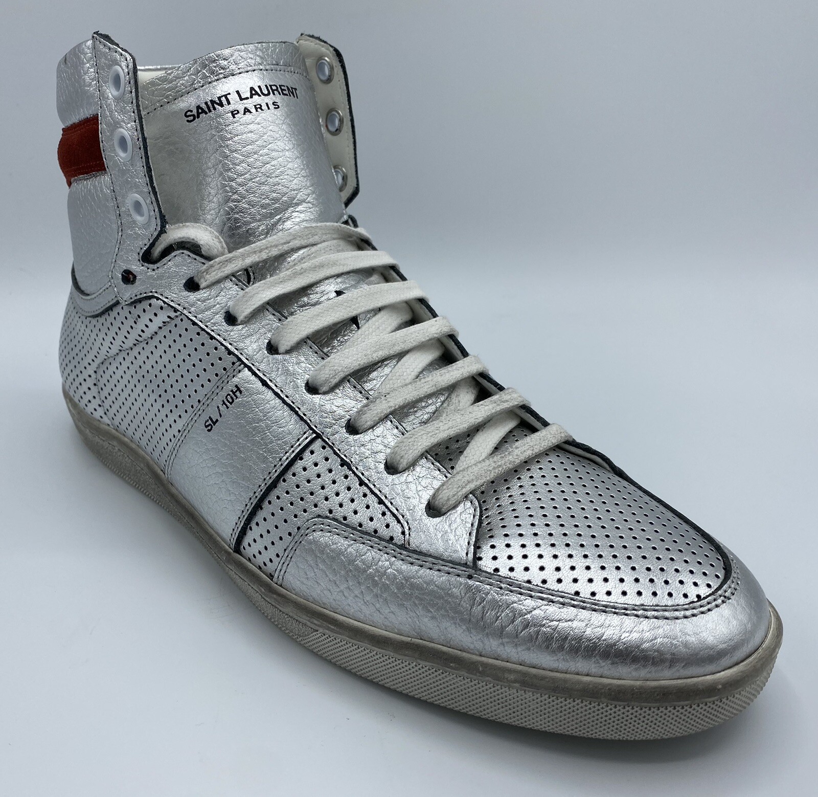Sneakers alte Saint Laurent in pelle argento $700 taglia US 9 5 Made in Italy