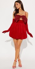 Red Bow Fashion Nova Dress size Medium Fits Like Small
