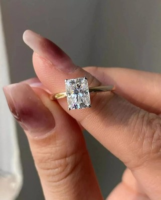 3 kt Radiant Cut Solitär Moissanit 14 K Gold Finish Verlobungsring