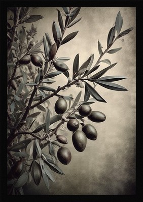 Moody Olive Branches Framed Wall Art Poster Canvas Print Picture