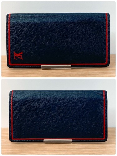 Louis Vuitton Taiga Long Wallet Navy Blue Red Portefeuille