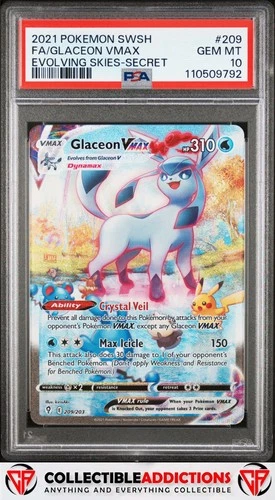 2021 Pokemon Sword & Shield Evolving Skies #209 Glaceon Vmax PSA 10