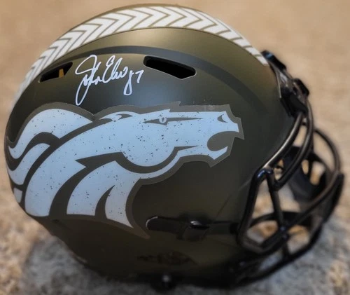 JOHN ELWAY SIGNED DENVER BRONCOS FULL SIZE REP SALUTE TO SERVICE HELMET BECKETT