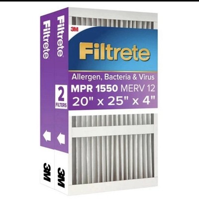 3M Filtrete 20x25x4 MERV 12 Air Filter, MPR 1550, Allergen & Virus, 2-Pack