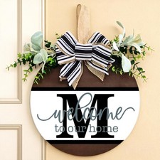 Personalized Front Door Wreath with Family Initial A-Z - 30cm Wooden Welcom...