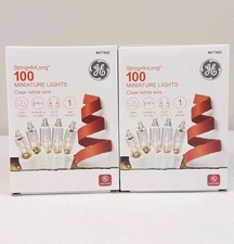 2X GE String A Long 100 Count Clear Mini Light Set White Wire Indoor/Outdoor NIB