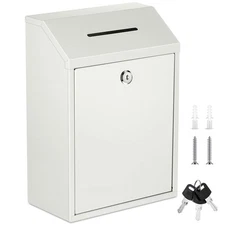 Metal Donation Cash Box Collection Safe Suggestion Box with Lock Wall Mounted...