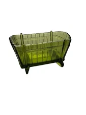 Vintage Indiana Glass Olive Green Cradle Baby Basket Trinket Candy Dish -FR SHIP