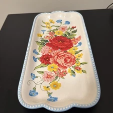 The Pioneer Woman Stoneware Sweet Rose Narrow Platter Serving Tray 14.1”Lx 6.7”H