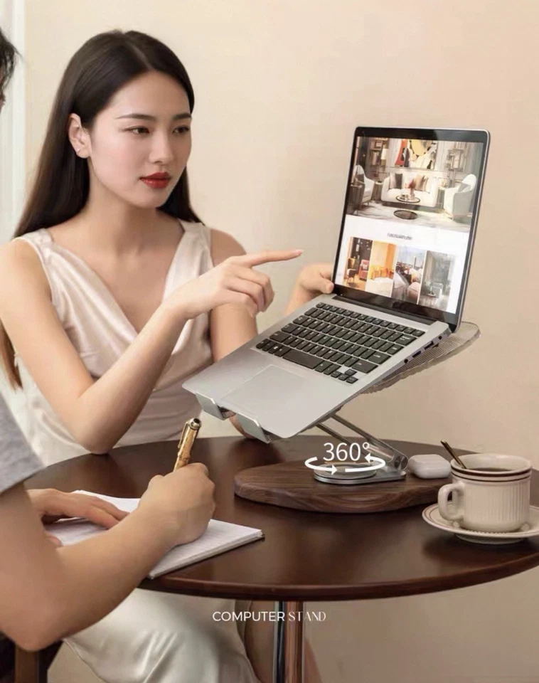 Butterfly Laptop Stand Wooden Base Acrylic Riser for MacBook iPad Adjustable - Image 3 of 4