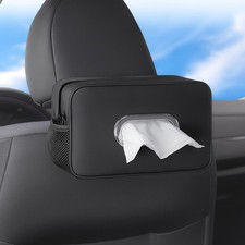 Multi-Functional Car Tissue Holder with 2 Storage Nets, Upgraded PU Leather ...