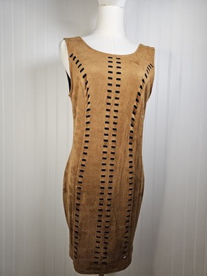 Symphony Vintage Faux Suede Lazer Cut Dress Women's L Rodeo Western Boho 
