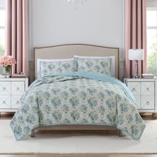 Quilt Set Full/Queen Reversible 3-Piece Bedding Lightweight Coquette Blue Floral