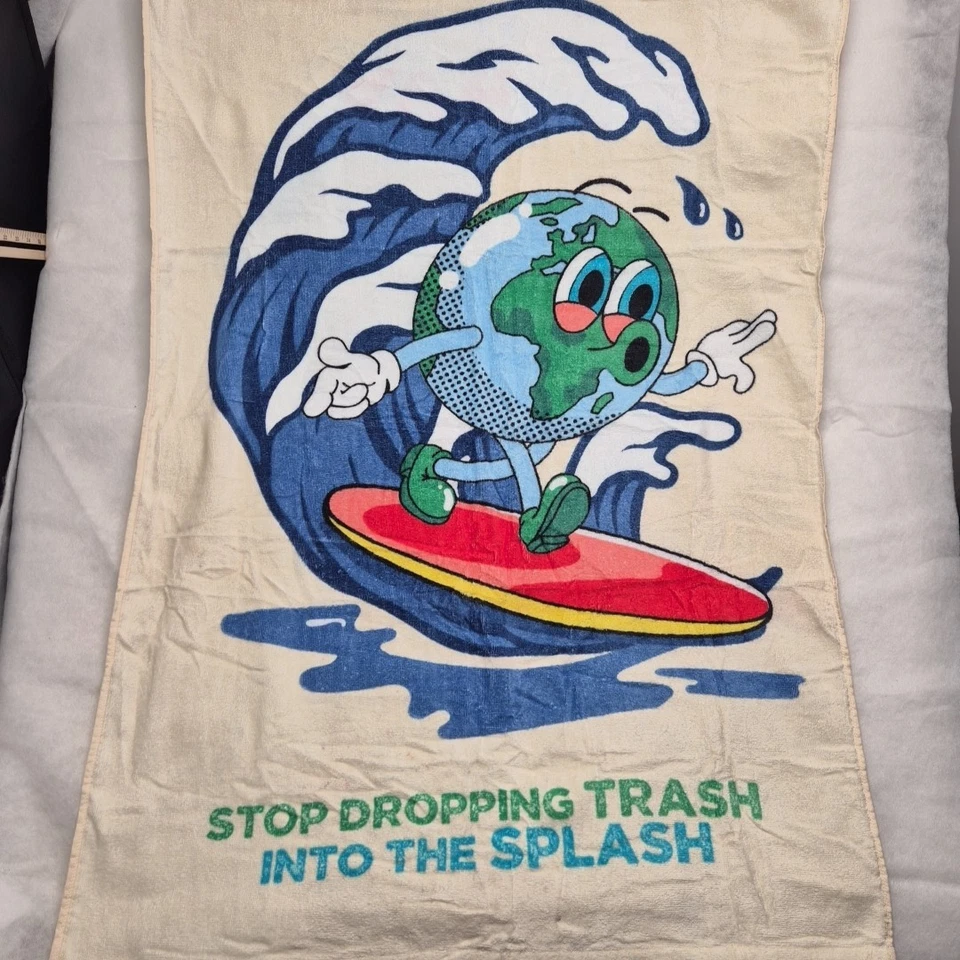 Toalha de praia vintage anos 90 grande piscina Keep Save The Ocean Planet gráfico de surf sem lixo  - Imagem 2 de 4