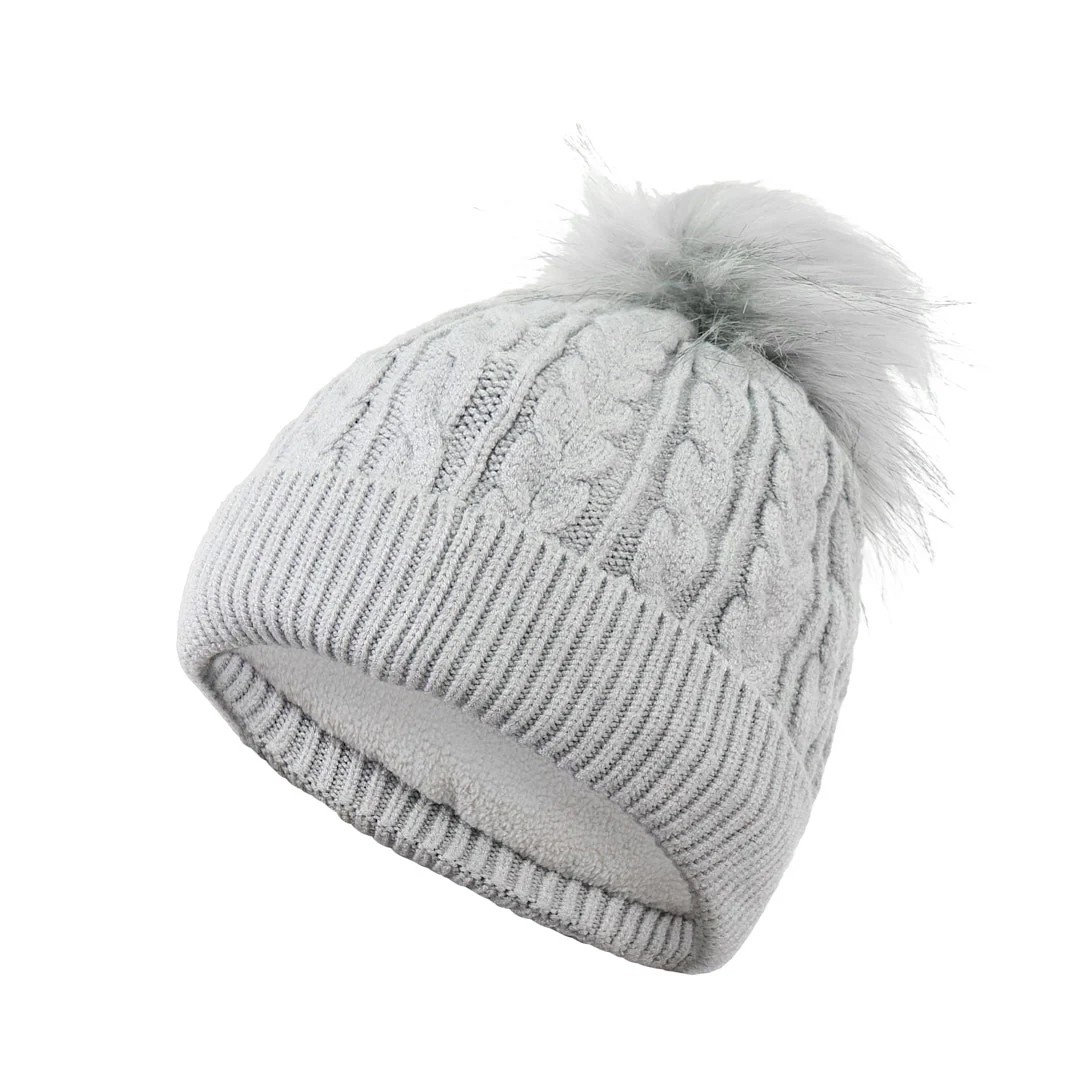 Surprizeshop Ladies Fleece Lined Waterproof Bobble Hat in Grey