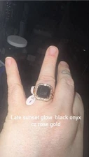 Late Sunset Bliss Onyx Diamond CZ Band On Rose Gold, Black, Size 9