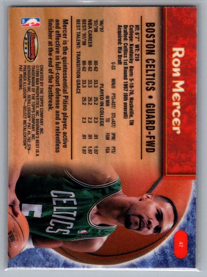 1998-99 Bowman's Best Ron Mercer Boston Celtics #47 - Image 2 of 2