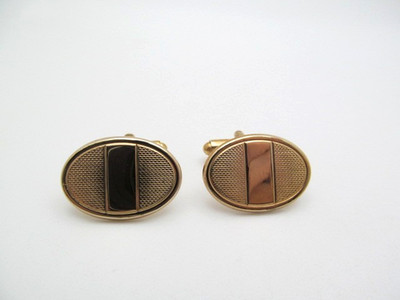 Vintage Gold Tone Metal Oval Pattern Contrast Elegant Cuff Links