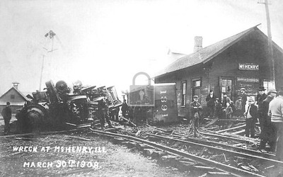 Railroad Train Station Depot Wreck McHenry Illinois IL - Reprint