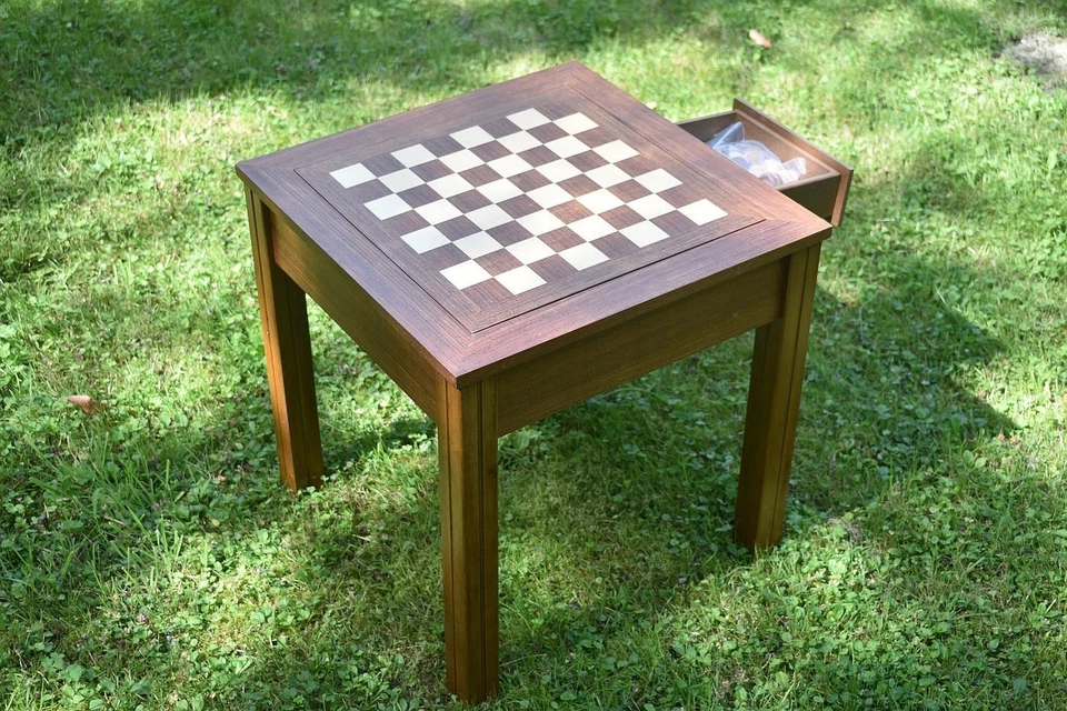 Schachtisch Schach-Backgammon-Dame Holz dekorativ 2 Spielflächen neu - Bild 4 von 4