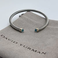 David Yurman 4mm Sterling Silver Blue Topaz & 18K Gold Cable Cuff Bracelet