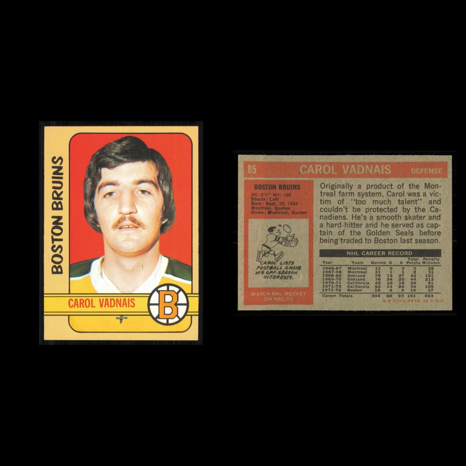 Carol Vadnais #85 1972 Topps Boston Bruins Hockey Card NHL NM - Image 3 of 3