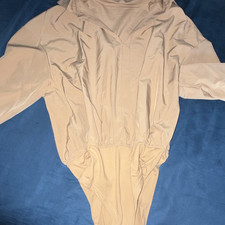Women  s Beige Solid Long Sleeve Button-Accent One-Piece Bodysuit Size L Regular