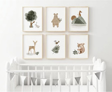 Woodland Nursery Wall Art Decor Set of 6 Animal Canvas Wall Decor Pictures Baby