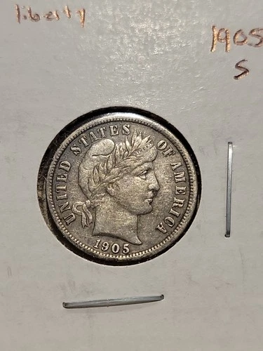 1905-S Barber Silver Dime Almost Uncirculated San Francisco Mint