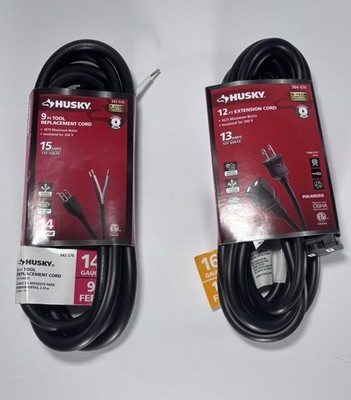 NWT - Husky Cord Bundle 9 Foot Tool Replacement  + 12 ft Extension Cord