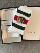 GUCCI LITTLE WILLIAM SOCKS TIGER STRIPED WHITE COTTON BLEND RIBBED sz M NEW