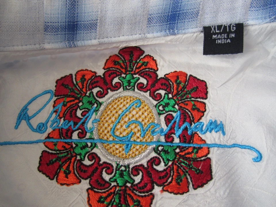 Hombres Hombres Robert Graham Cachemira Bordada Puño Manga Larga Camisa Talla XL (MT718) Foto 2 de 4