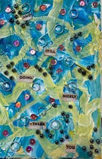 Small Mixed media original art collage assemblage  4 x 6" on canvas board