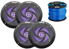 4x Pyle Marine 4" 2-Way Waterproof Black LED Speakers, 16-G 50 Foot Tinned Wire