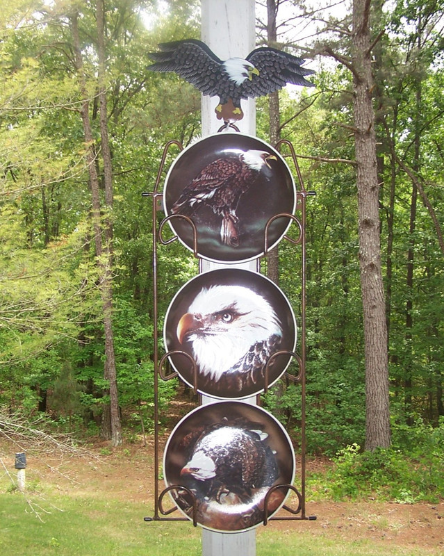 Set of 3 EAGLE Plates and 30" Rack Collectors or Decorative Wall Man Cave Cabin