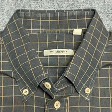 BURBERRY London Shirt Mens Large Gray Gold Check Windowpane Button Down