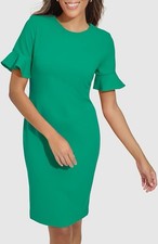 Calvin Klein Kelly Green Dress With Short Flutter Sleeves Size 12