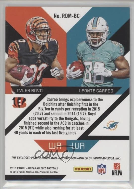 2016 Unparalleled RPS Rookie Dual Memorabilia /149 Leonte Carroo Tyler Boyd RC - Image 2 of 2